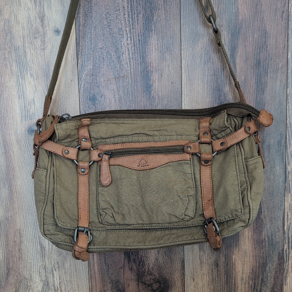 TSD Brand The Same Direction Canvas Olive and Tan Women's Messenger Bag C281
